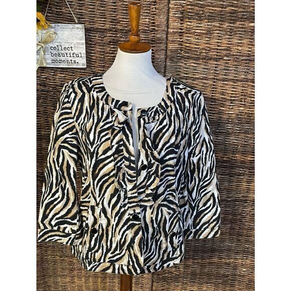 Charter Club Zebra Print Women’s Shacket-Style Jacket/Blazer Top/Gold Button Acc - Picture 10 of 11